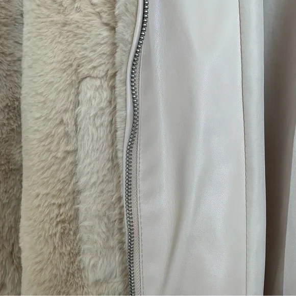 Zara Cream Faux Fur Hooded Coat size M - Picture 4 of 5
